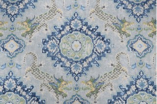 PK Lifestyles Myth & Medallion Printed Cotton Drapery Fabric in Seaglass