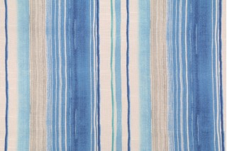 Tommy Bahama Seascape Stripe Printed Cotton Drapery Fabric in Azul