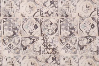 Ellen Degeneres Petra Tile Printed Cotton Drapery Fabric in Smoke
