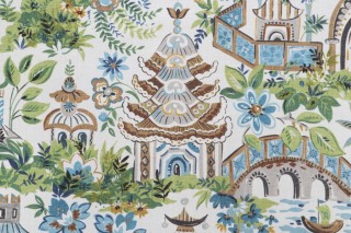 Hamilton Yakata Printed Cotton Drapery Fabric in Ivory 