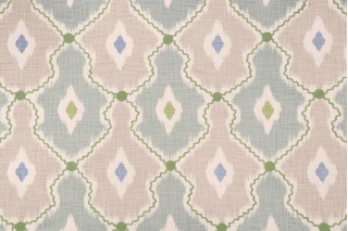 PK Lifestyles Ikat Stitchery Embroidered Printed Cotton Drapery Fabric in Mist