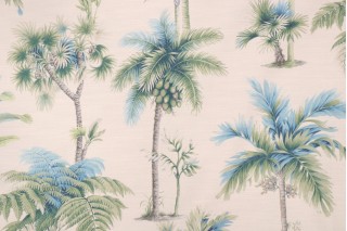 Kaufmann Palmaverde Printed Cotton Drapery Fabric in Caribbean Blue