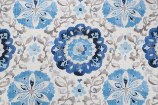 PK Lifestyles Soumak Suzani Printed Cotton Drapery Fabric in Lapis
