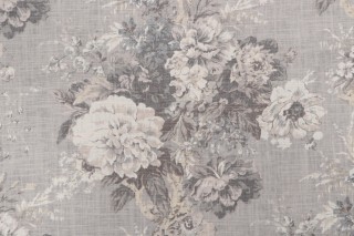 Waverly Ballad Bouquet Printed Linen Blend Drapery Fabric in Platinum