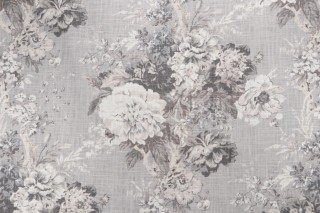 Waverly Ballad Bouquet Printed Linen Blend Drapery Fabric in Platinum