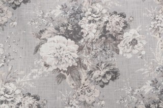 Waverly Ballad Bouquet Printed Linen Blend Drapery Fabric in Platinum