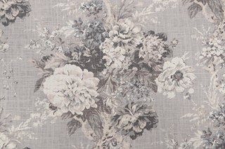 Waverly Ballad Bouquet Printed Linen Blend Drapery Fabric in Platinum