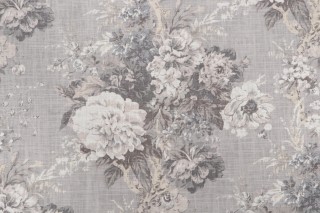 Waverly Ballad Bouquet Printed Linen Blend Drapery Fabric in Platinum