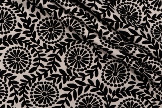 PK Lifestyles Flock Botanica Flocked Cotton Blend Drapery Fabric in Black 