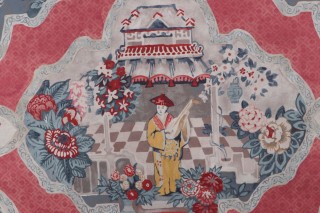 P Kaufmann Teahouse Toile Printed Cotton Twill Drapery Fabric in Scarlet 