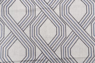1 Yard Dancy Embroidered Linen Drapery Fabric in Blue