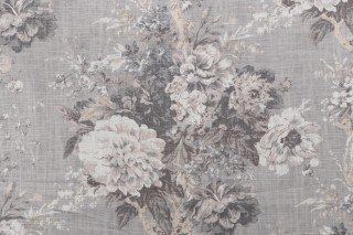 Waverly Ballad Bouquet Printed Linen Blend Drapery Fabric in Platinum