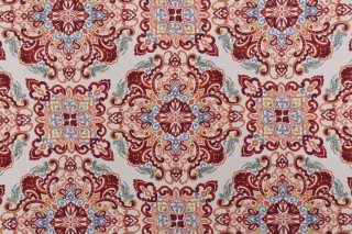 Evertru Medallion Pointed Polyester Outdoor Fabric in Garnet