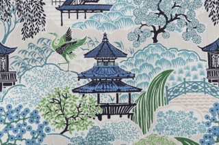 Mill Creek Tea House-Briard Printed Cotton Blend Drapery Fabric in Seawind 