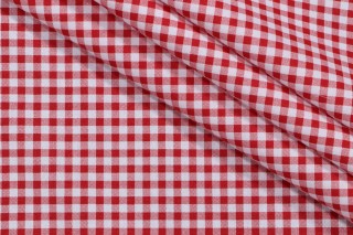 Premier Prints Gingham Printed Cotton Drapery Fabric in Lipstick 