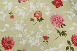 Robert Allen Rosebille Printed Drapery Fabric in Honeydew