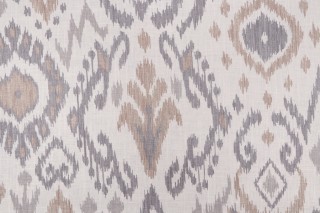Ikat Printed Linen Drapery Fabric in Stone 