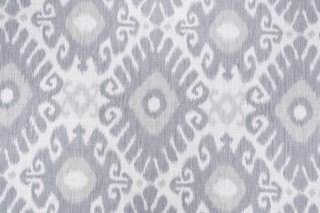 Jaclyn Smith Trend Ikat Damask Printed Cotton Drapery Fabric in Delft for Fabricut 