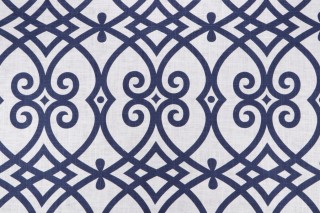 Jaclyn Smith Trend Gatework Rot Printed Linen Blend Drapery Fabric in Indigo for Fabricut 