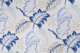 Sanibel Printed Cotton Twill Drapery Fabric in Indigo 