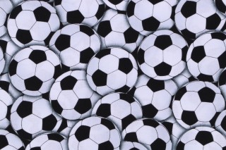 Gail Cadden Elite Athlete - Packed Soccer Balls Printed Cotton Craft Fabric in White for Timeless Treasures 