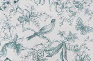 P Kaufmann Audubon Toile Printed Cotton Drapery Fabric in Seafoam 