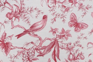 P Kaufmann Audubon Toile Printed Cotton Drapery Fabric in Ruby 
