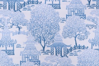 P Kaufmann Kyoto Pagoda Printed Cotton Drapery Fabric in Porcelain 