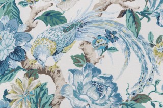 P Kaufmann Sissinghurst Printed Linen Blend Drapery Fabric in Peacock 