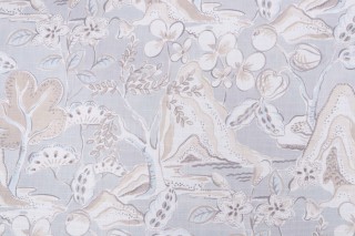 P Kaufmann Edo River Printed Cotton Drapery Fabric in Dove 