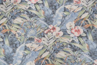 Tommy Bahama Barrier Reef Printed Cotton Drapery Fabric in Chambray 