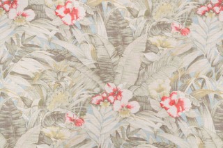 Sample of Tommy Bahama Barrier Reef Printed Cotton Drapery Fabric in Reed 