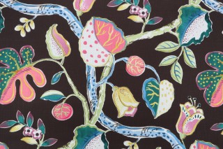 P Kaufmann Aurora Vine Printed Cotton Drapery Fabric in Onyx 