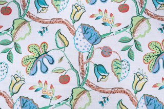 P Kaufmann Aurora Vine Printed Cotton Drapery Fabric in Primary 