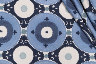 PK Lifestyles Uzbek Embroidered Drapery Fabric in Azure 