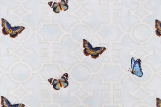 PK Lifestyles Mariposa Printed & Embroidered Cotton Drapery Fabric in Crystal 