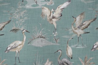 Hamilton Aviary Printed Cotton Drapery Fabric in Nile 