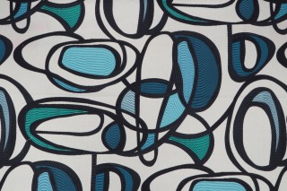 Covington Wow Printed Cotton Drapery Fabric in 52-Cabana Blue 