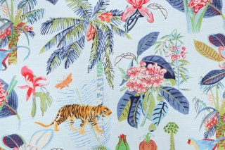 Tommy Bahama Heavenly Kingdom Printed Cotton Drapery Fabric in Aegean 