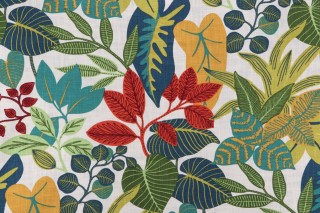 Covington Leaf Jungle Printed Cotton Drapery Fabric in 100-Multi 