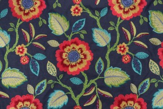 Covington Folk Song Embroidered Drapery Fabric in 557-Dark Denim 