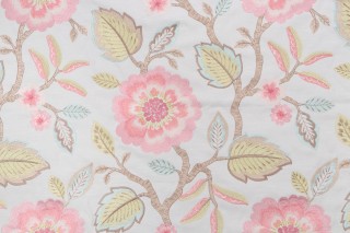 Covington Folk Song Embroidered Drapery Fabric in 71-Bella Pink 