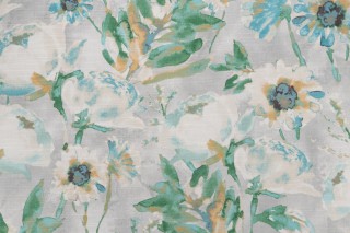 Kelly Ripa Home Flower Mania Printed Cotton Drapery Fabric in Seaglass