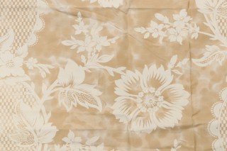 1 Yard Old World Weavers Lille Flower On Cream Satin Printed Cotton Drapery Fabric in Vellum for Scalamandre