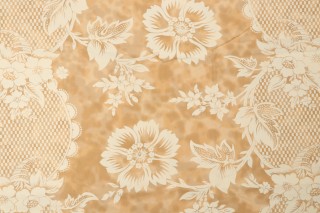 Old World Weavers Lille Flower On Cream Satin Printed Cotton Drapery Fabric in Vellum for Scalamandre