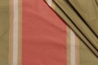 Scalamandre Villa Ornella Stripe Silk Decorator Fabric in Olive & Rose