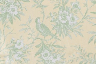 Scalamandre Chelsea Morning Toile Printed Cotton Drapery Fabric in Yellow/Green