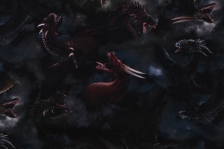 Fabrics Of SoHo Dragon's Lair - Tossed Dragons In Clouds Printed Cotton Craft Fabric in Night for Timeless Treasures 