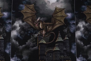 Fabrics Of SoHo Dragon's Lair - Tossed Dragon's Castle 24'' Panel Printed Cotton Craft Fabric in Black for Timeless Treasures 