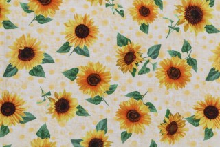 Fabrics Of SoHo Advice From A Sunflower - Tossed Pretty Sunflowers Printed Cotton Craft Fabric in Cream for Timeless Treasures 